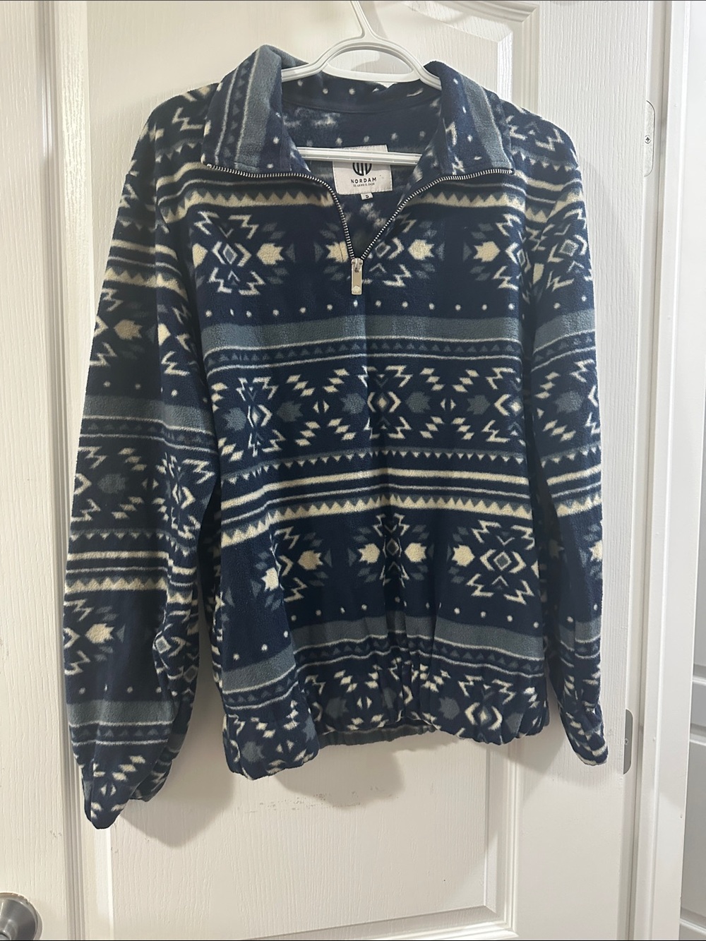 Men’s Navy and Cream Aztec Half-Zip Fleece Pullover